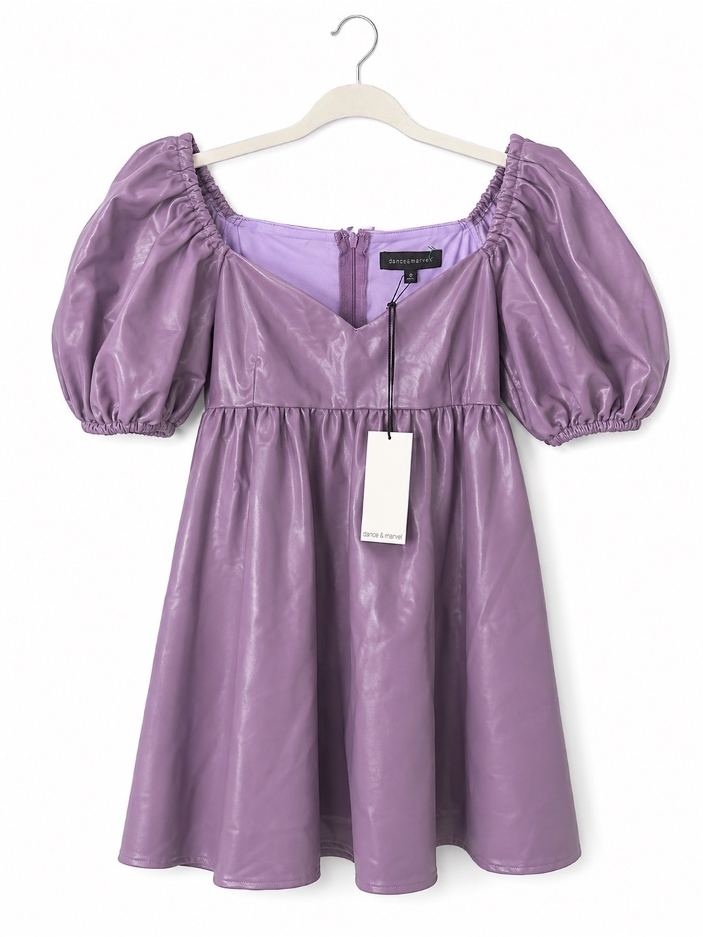 Dance & Marvel Purple Faux Leather Puff Sleeve Mini Dress NWT